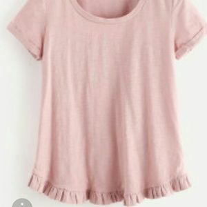 Rose colored ruffle hem tee